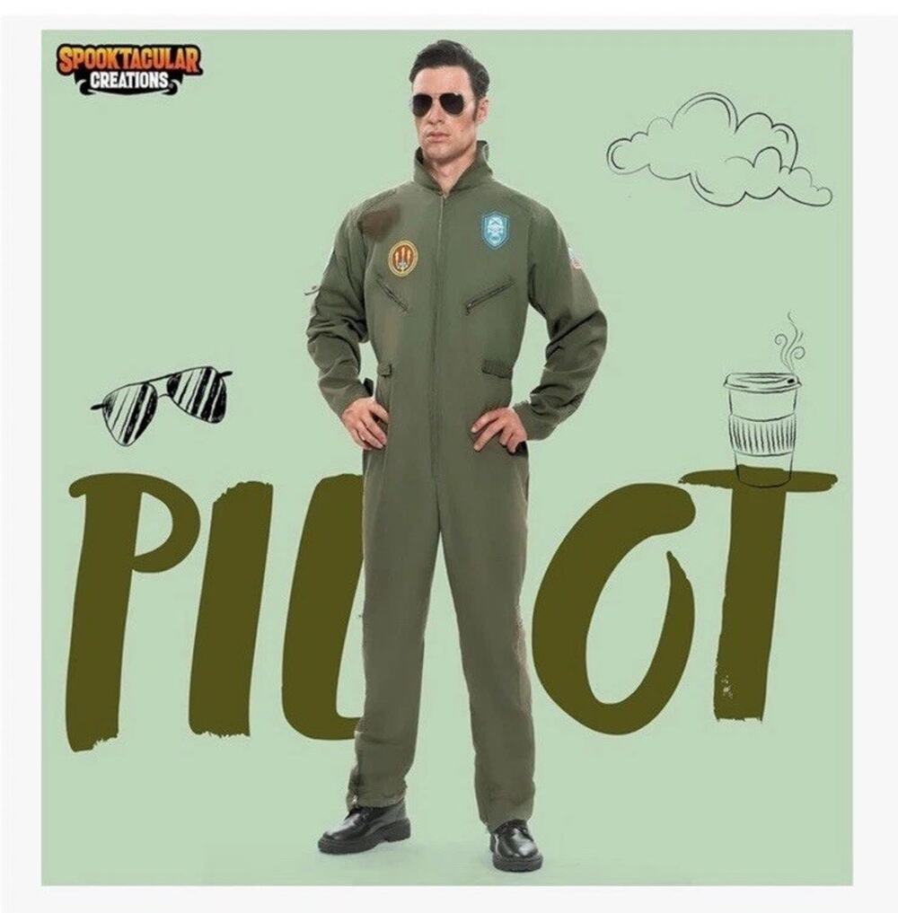 Spooktacular Creations Men's Small Pilot Costume Flight Suit Jumpsuit Green